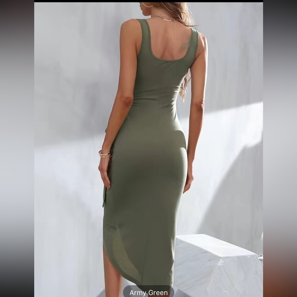 NWT army green sleeveless dress with tied side - Picture 4 of 7